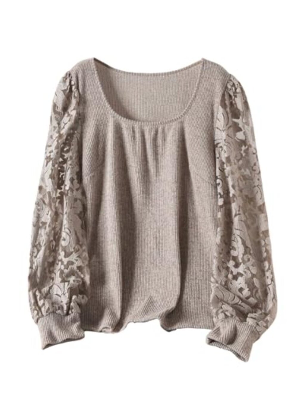 Plus Size Floral Mesh Long Sleeve Blouse Square Neck Lace Dressy Top